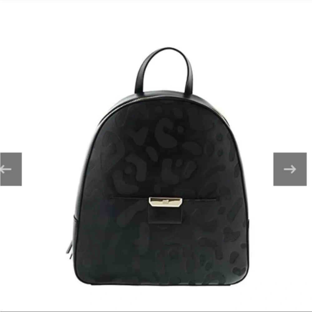 Roberto Cavalli Sofia Black Leather Leopard Print Mini Backpack Purse NWT